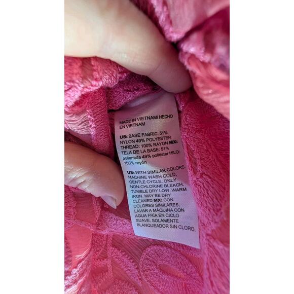 Chicos Women's Pink Floral Embroidered Blouse Sz 3(16) Boho Peasant Semi Sheer - Picture 7 of 8